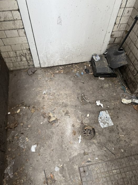 Communal entrance floor before cleaning.