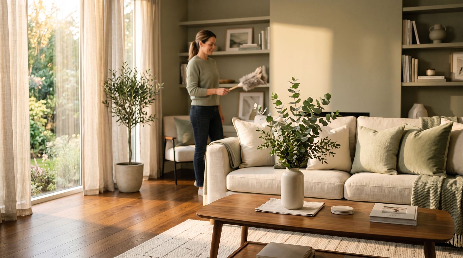 Bright, freshly cleaned high-end living room.